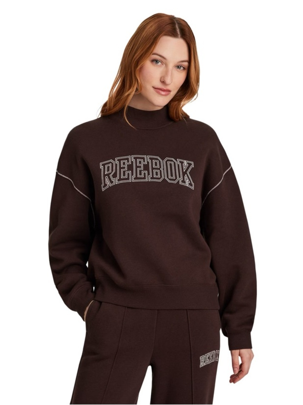 Reebok Women's Game Day Fleece Contrast Stitch Mock Neck Top